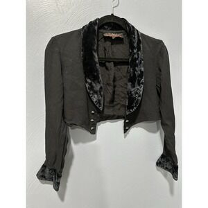 Y2K Velvet Blazer Size S Black Dark Academia Fairy Grunge Cropped Vintage Fitted